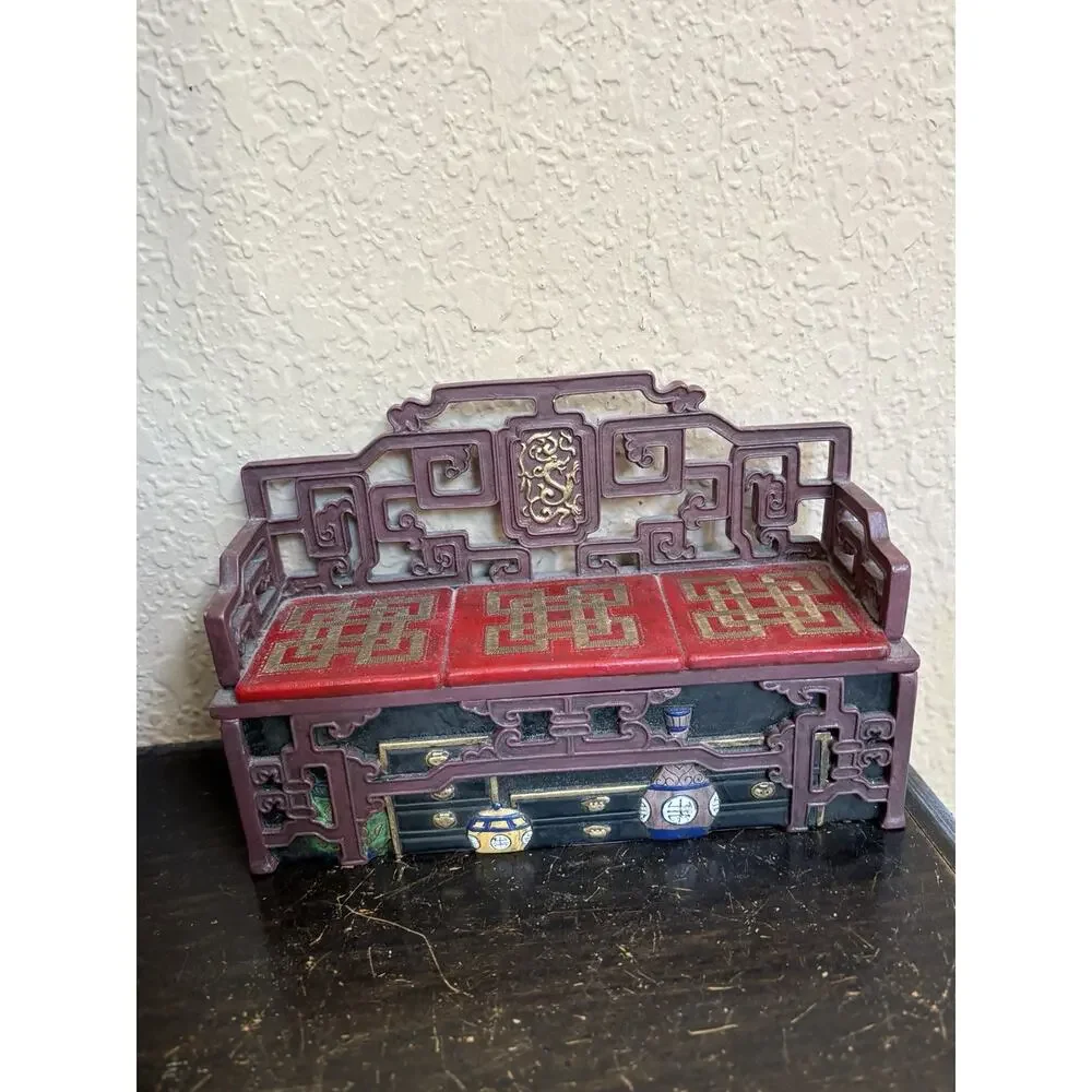Enesco Asian Throne Sofa Bench Jewelry Box Chinese Style Trinket Decor VtG 2000